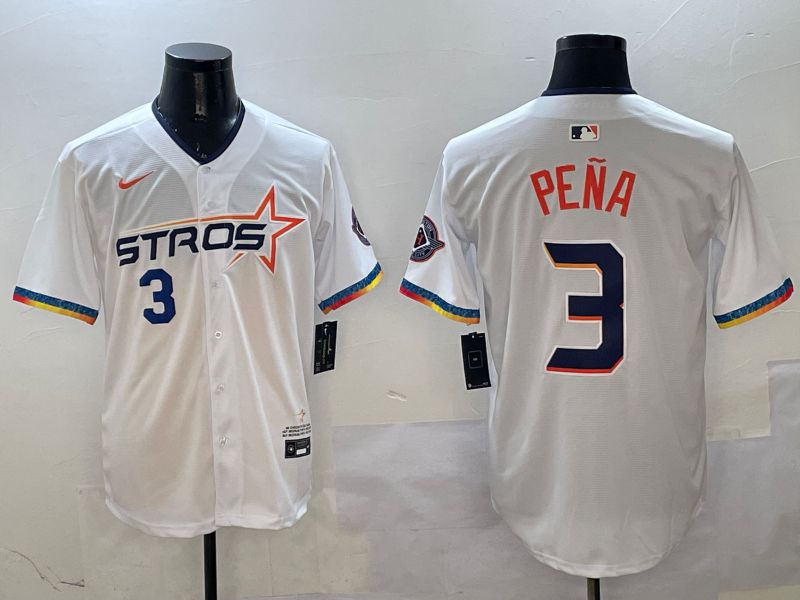 Men Houston Astros #3 Pena White Fourth generation Joint Name 2025 Nike MLB Jersey style 7